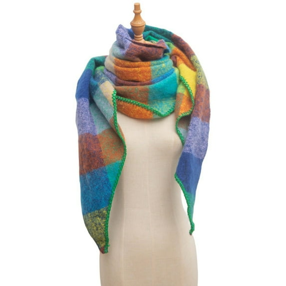 WREESH Ladies' Plaid Winter Shawl, European Style Circular Yarn Triangular Warm and Comfortable Scarf Multicolor