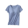 thumbnail image 1 of WREESH Ladies Yoga Sports T-Shirt Lightweight Soft Basic Fit with Scoop Neck and Built-In Bra Light Blue, 1 of 7