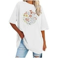 thumbnail image 1 of WREESH Loose Fit Round-Neck T-Shirts Women's Oversized Printed Short Sleeve Casual Tops White, 1 of 5