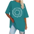 thumbnail image 1 of WREESH Loose Printed Women's T-Shirts Oversized Round-Neck Short Sleeve Blouses Blue, 1 of 5
