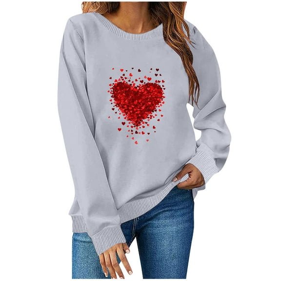 WREESH Matching Couple Sweatshirt Valentine's Day Outfit, 1 Piece Heart Printed Pullover Tops Anniversary Valentine Gifts for Him and Her Gray