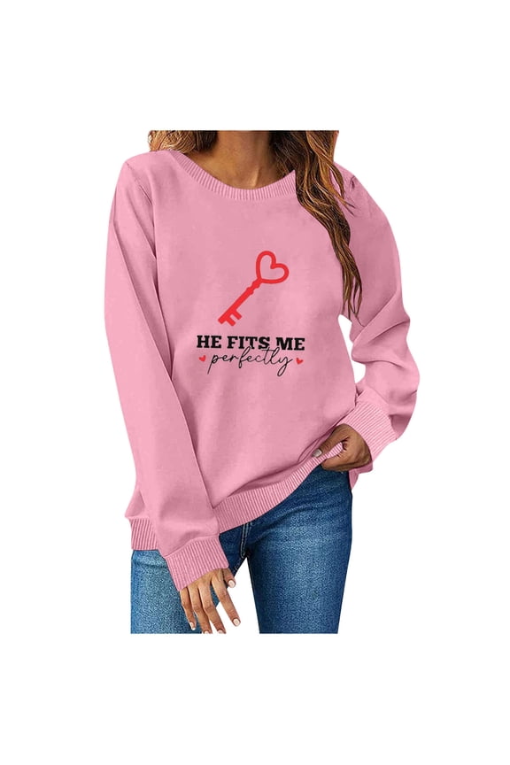 Matching Couple Sweatshirts for Women Valentine Tops Keys and Locks Fits Printed Crewneck Pullover Tops for Anniversary Wedding Gifts Pink