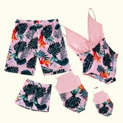 WREESH Matching Family Swimsuits for Girls One Piece Swimsuit Fashion Cute Plant Flowers Recreational One-Piece Swimsuit Family Parent-Child Wear Pink