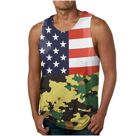 WREESH Men Camouflage Sleeveless Tank Top American Flag Patriotic Muscle Shirt Gym Workout Casual Tee