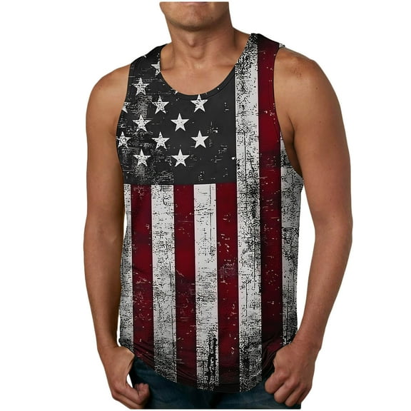 WREESH Men Workout Sleeveless Tank Top American Flag Patriotic Muscle Shirt Gym 4th of July Casual Tee