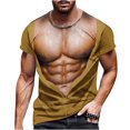 thumbnail image 1 of WREESH Men's 3D Muscle Print T-Shirts Funny Round Neck Short Sleeve Fitness Wear Khaki, 1 of 5