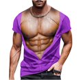 thumbnail image 1 of WREESH Men's 3D Muscle Print T-Shirts Funny Round Neck Short Sleeve Fitness Wear Purple, 1 of 5