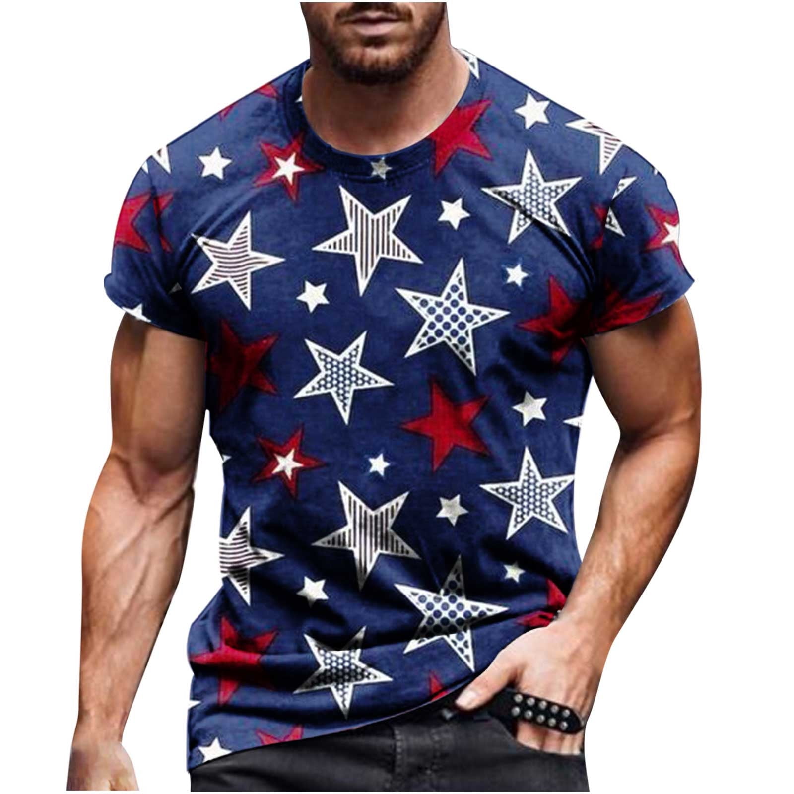 WREESH Men's 3D Printed Crewneck Tee American Flag T-Shirts Design for ...
