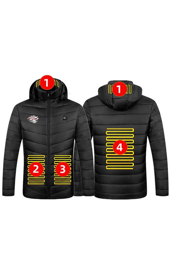 Men's 4-Zone Heated Jacket with Adjustable Heat Settings & Hood - Usb-Powered Winter Coat for Work, Hiking, Snow Sports - Windproof Thermal Outwear