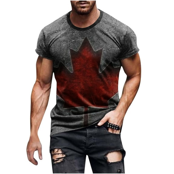 WREESH Men's 4Th of July Workout Gear: American Flag Short Sleeve T-Shirt Patriotic Crewneck Independence Day Top Dark Gray