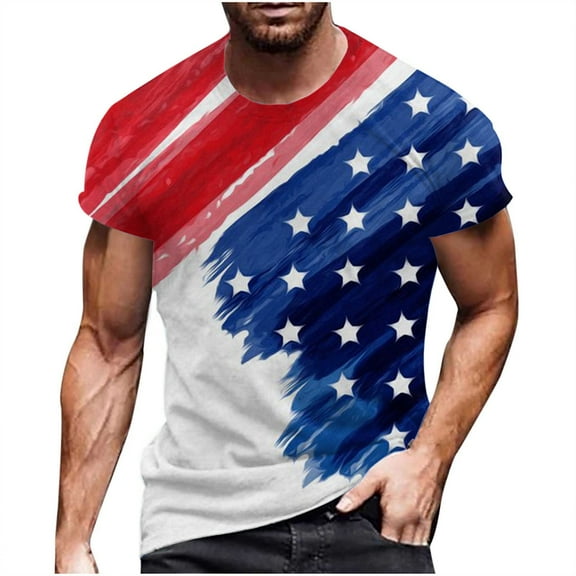 WREESH Men's 4Th of July Workout T-Shirt: Star-Spangled Short Sleeve Crewneck Patriotic Fashion Top Red