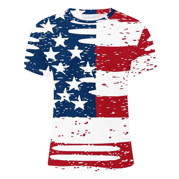 WREESH Men's 4th of July T-Shirt Round Neck Short Sleeve Printed Summer Fashion Tops Multicolor