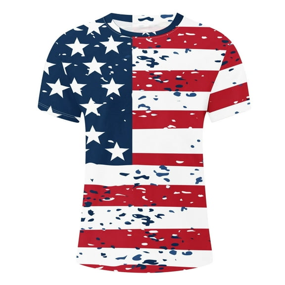 WREESH Men's 4th of July T-Shirt Round Neck Short Sleeve Printed Summer Fashion Tops Multicolor