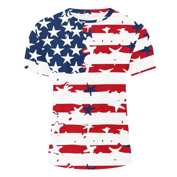 WREESH Men's 4th of July T-Shirt Round Neck Short Sleeve Printed Summer Fashion Tops Multicolor