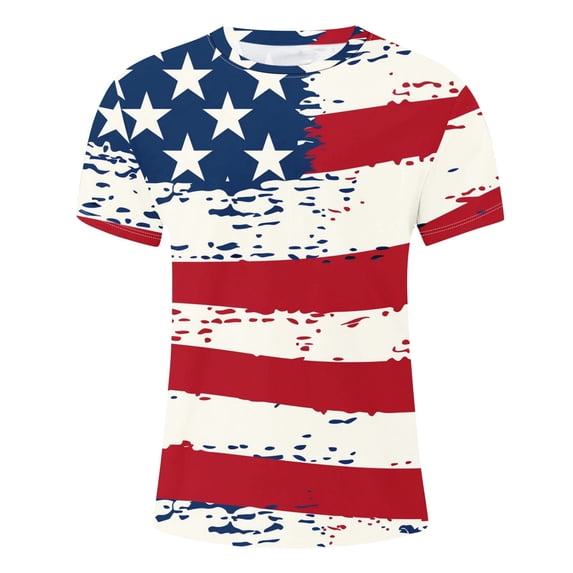 WREESH Men's 4th of July T-Shirt Round Neck Short Sleeve Printed Summer Fashion Tops Multicolor