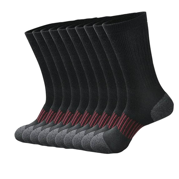 WREESH Men's 5 Pairs Mid-Calf Casual Solid Color Athletic Socks, Sweat-Absorbing Breathable Outdoor Socks Red