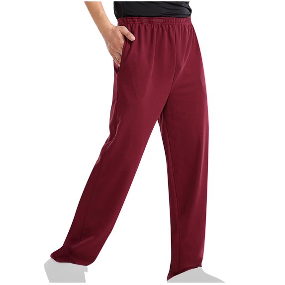 WREESH Men's Athletic-Fit Casual Stretch Pants Elastic-Waisted Solid Color Pocket Hoodie Pants Loose Tracksuit Pants Wine