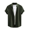 thumbnail image 1 of WREESH Men's Beach Button Down Shirts Short Sleeve Turndown Collar Shirts in Solid Color Pocketless Top Olive Green, 1 of 5