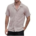 thumbnail image 1 of WREESH Men's Beach Fashion Short Sleeve Button Down Shirt with Cuban Neck and Striped Pattern Khaki, 1 of 6