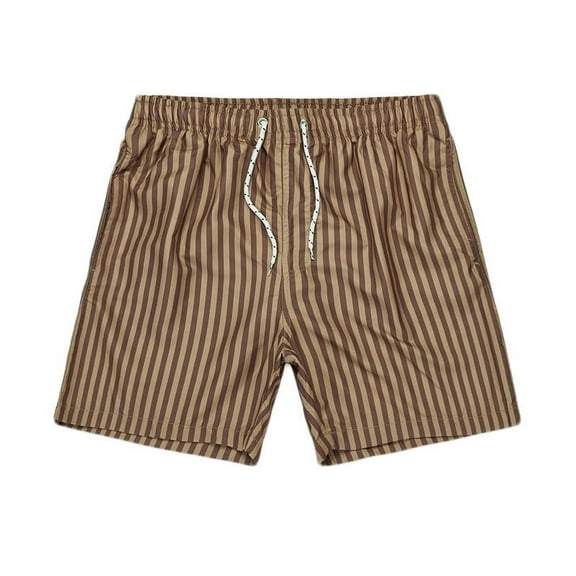 WREESH Men's Beach Shorts Swim Trunks Casual Fashion Stripe Printing Short Drawstring Elastic Waist Short Pants Khaki