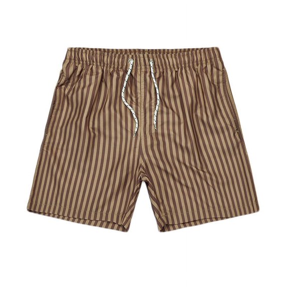WREESH Men's Beach Shorts Swim Trunks Casual Fashion Stripe Printing Short Drawstring Elastic Waist Short Pants Khaki