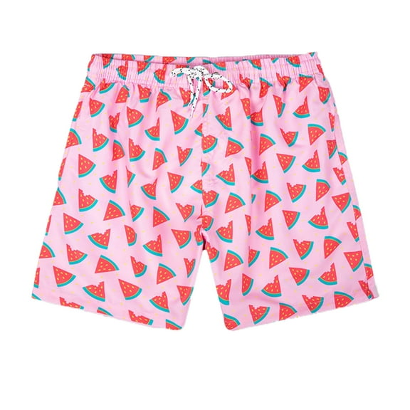 WREESH Men's Beach Shorts Swim Trunks Fashion Casual Drawstring Elastic Printing with Pockets Beach Shorts Watermelon Red