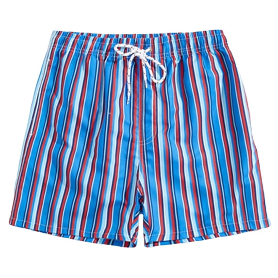 WREESH Men's Beach Shorts Swim Trunks Fashion Casual Drawstring Elastic Stripe Printing Beach Shorts Sapphire Blue