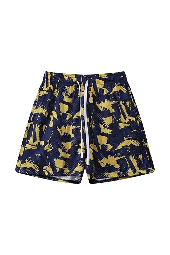 Men's Beach Shorts Swim Trunks Summer Quick Drying Shorts Printing Beach Fitness Run Casual Sports Mesh Breathable Short Pants Yellow