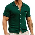 thumbnail image 1 of WREESH Men's Business Casual Button Down Shirts Knitwear Woolen Shirt with Pocket, Short Sleeve Solid Color Green, 1 of 6