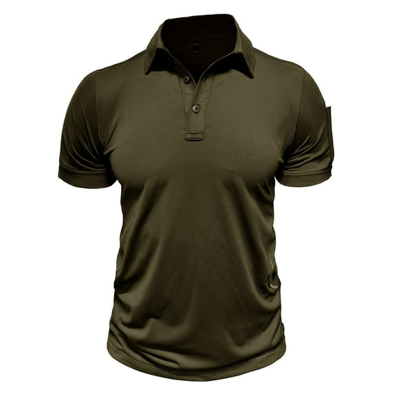 WREESH Men's Business Casual Henley Shirts Faddish Short Sleeve Turn-Down Collar Button Shirt a Solid Color Pullover for Sophisticated Style Olive Green