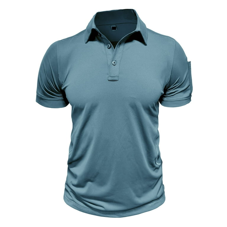 WREESH Men s Business Casual Henley Shirts Faddish Short Sleeve Turn Down Collar Button Shirt a Solid Color Pullover for Sophisticated Style Sky Blue