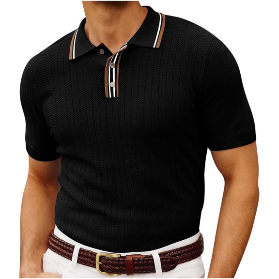 WREESH Men's Business Casual Henley Shirts Knitwear Woolen Shirt with Pocket and Solid Color for a Sophisticated Short Sleeve Look Black
