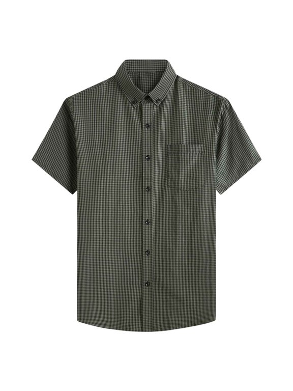 Men's Business Fashion Button Down Shirts Turndown Collar with Pocket and Short Sleeve Solid Color Pocket Button Collar Shirt Green