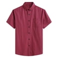 thumbnail image 1 of WREESH Men's Business Fashion Button Down Shirts Turndown Collar with Pocket and Short Sleeve Solid Color Pocket Button Collar Shirt Red, 1 of 5