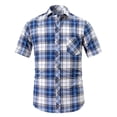 thumbnail image 1 of WREESH Men's Button Down Plaid Shirts Casual Short Sleeve with Cotton , Pocket, and Turndown Collar Dark Blue, 1 of 3