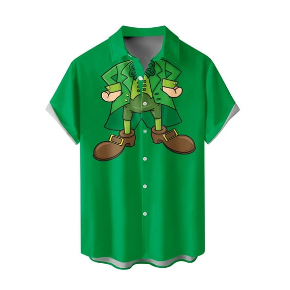 WREESH Men's Button Down Shirt Casual St. Patrick's Day Shirt Shamrocks Print Beach Shirt Turndown Short Sleeve Shirt Green