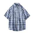thumbnail image 1 of WREESH Men's Button Down Shirts Casual Fashion Plaid Short Sleeve with Turn-Down Collar and Pockets for a Summer Style Blue, 1 of 8