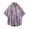 thumbnail image 1 of WREESH Men's Button Down Shirts Casual Fashion Plaid Short Sleeve with Turn-Down Collar and Pockets for a Summer Style Purple, 1 of 8