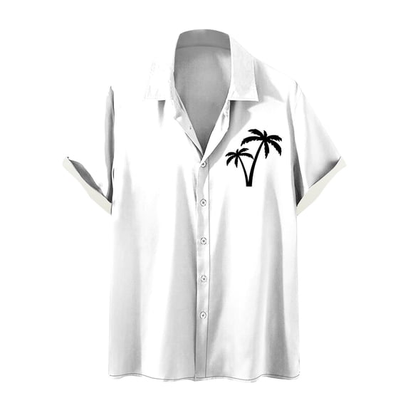 WREESH Men's Button Down Shirts Fashion Print Short Sleeve Turndown Collar Shirts Casual Tops White