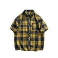 thumbnail image 1 of WREESH Men's Button Down Shirts Short Sleeve Plaid Shirt with Button-Open Pockets for a Classic Men's Summer Wardrobe Yellow, 1 of 9