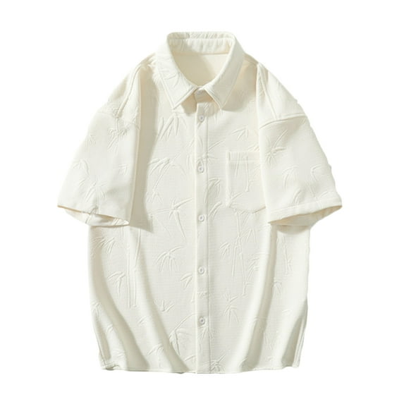 WREESH Men's Button Down Shirts Short Sleeve Solid Color Shirts with Pockets for Men's Everyday Casual Wear Beige