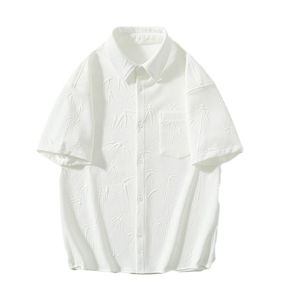 WREESH Men's Button Down Shirts Short Sleeve Solid Color Shirts with Pockets for Men's Everyday Casual Wear White