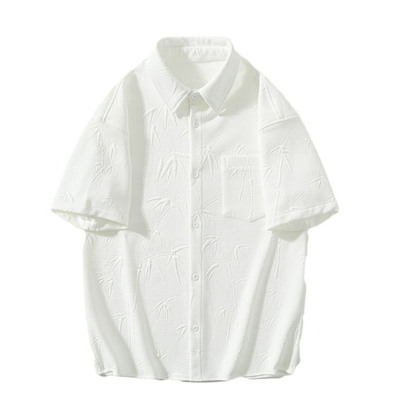 WREESH Men's Button Down Shirts Short Sleeve Solid Color Shirts with Pockets for Men's Everyday Casual Wear White