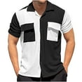 thumbnail image 1 of WREESH Men's Button Down Shirts Short Sleeve Turndown Collar Color Block Shirts Neck Top Black, 1 of 6