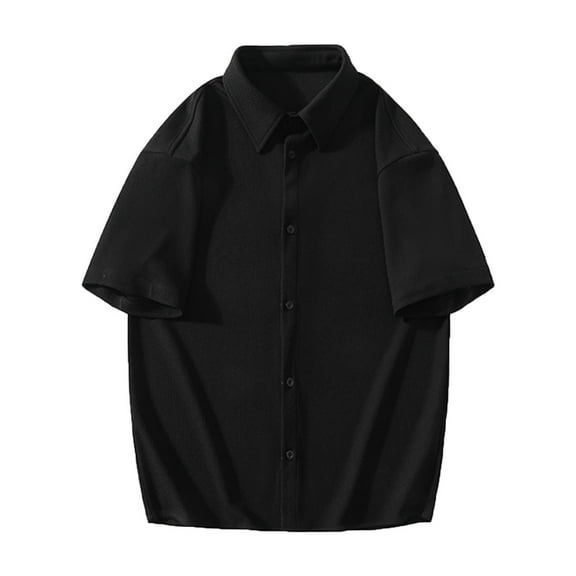 WREESH Men's Button Down Shirts Solid Color Short Sleeve Pocket Shirt for Men's Everyday Casual Wear Black