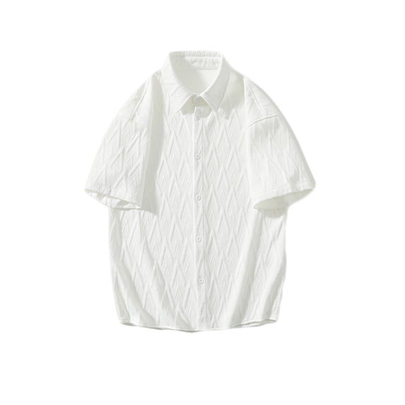 WREESH Men's Button Down Shirts Stylish Short Sleeve Turn-Down Collar Casual Fashion Shirt with Button Detail and Pockets White
