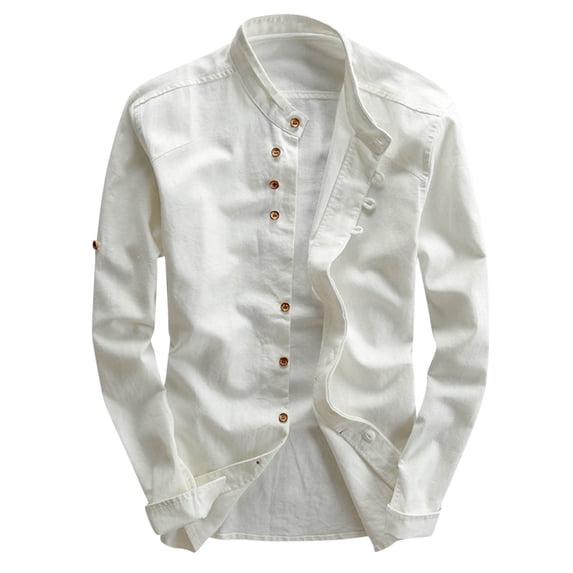 WREESH Men's Button Down Shirts Zip-Up Long Sleeve Top with Solid Color for Sports and Casual Wear White