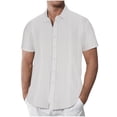 thumbnail image 1 of WREESH Men's Button-Down Short Sleeve Shirt V-Neck Linen Beachwear Summer Top, Lightweight Wrinkle-Free Breathable Fabric, 1 of 6