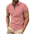 thumbnail image 1 of WREESH Men's Button-Up Henley Shirts Casual T-Shirt with Solid Color Turndown Collar and Short Sleeve for a Stylish Look Hot Pink, 1 of 9