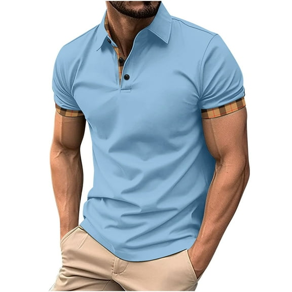 WREESH Men's Button-Up Henley Shirts Casual T-Shirt with Solid Color Turndown Collar and Short Sleeve for a Stylish Look Sky Blue